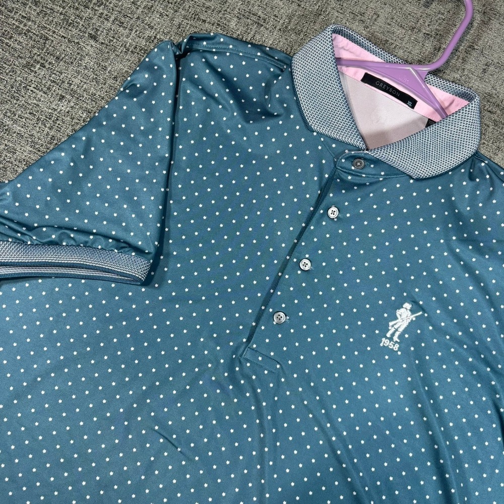 Greyson Golf Polo XL Teal Wolf Pattern Performance Stretch Short Sleeve 1958